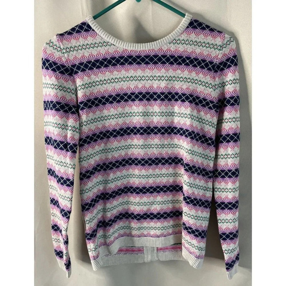 Talbots Pink Purple Argyle Sweater Back Zip Rayon Nylon Cotton Petite P NEW - Picture 1 of 4